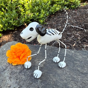 Day of the Dead Dog, White, Dia de los Muertos Pup, Miniature Day of Dead Dog, Calavera Dog, Skeleton Puppy