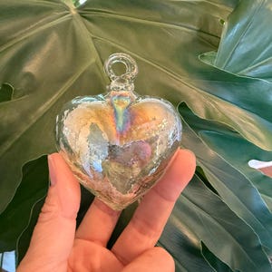 Blown Glass Heart Ornament: Lustrous Clear Mexican Decoration