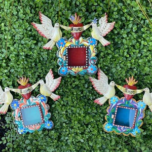 AMOR Tin Nicho with Doves, Mexican Tin Nicho, Nicho Mexico
