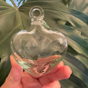 CLEAR Blown GLASS Heart, Small, Clear Blown Glass Heart Ornament, Clear Glass Heart Ornament, Mexican Ornament