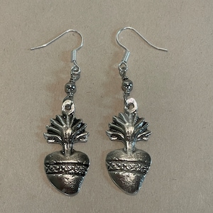 Milagro Earrings (Heart w/Thorns), Sacred Hearts Earrings, Mexican Ex Voto Earrings, Mexico Jewelry