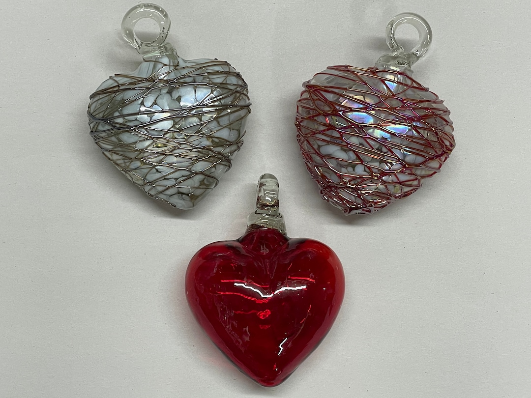 Webbed Heart Blown GLASS HEARTS, Webbed Red or Chocolate, Red, Blown Glass Heart ...
