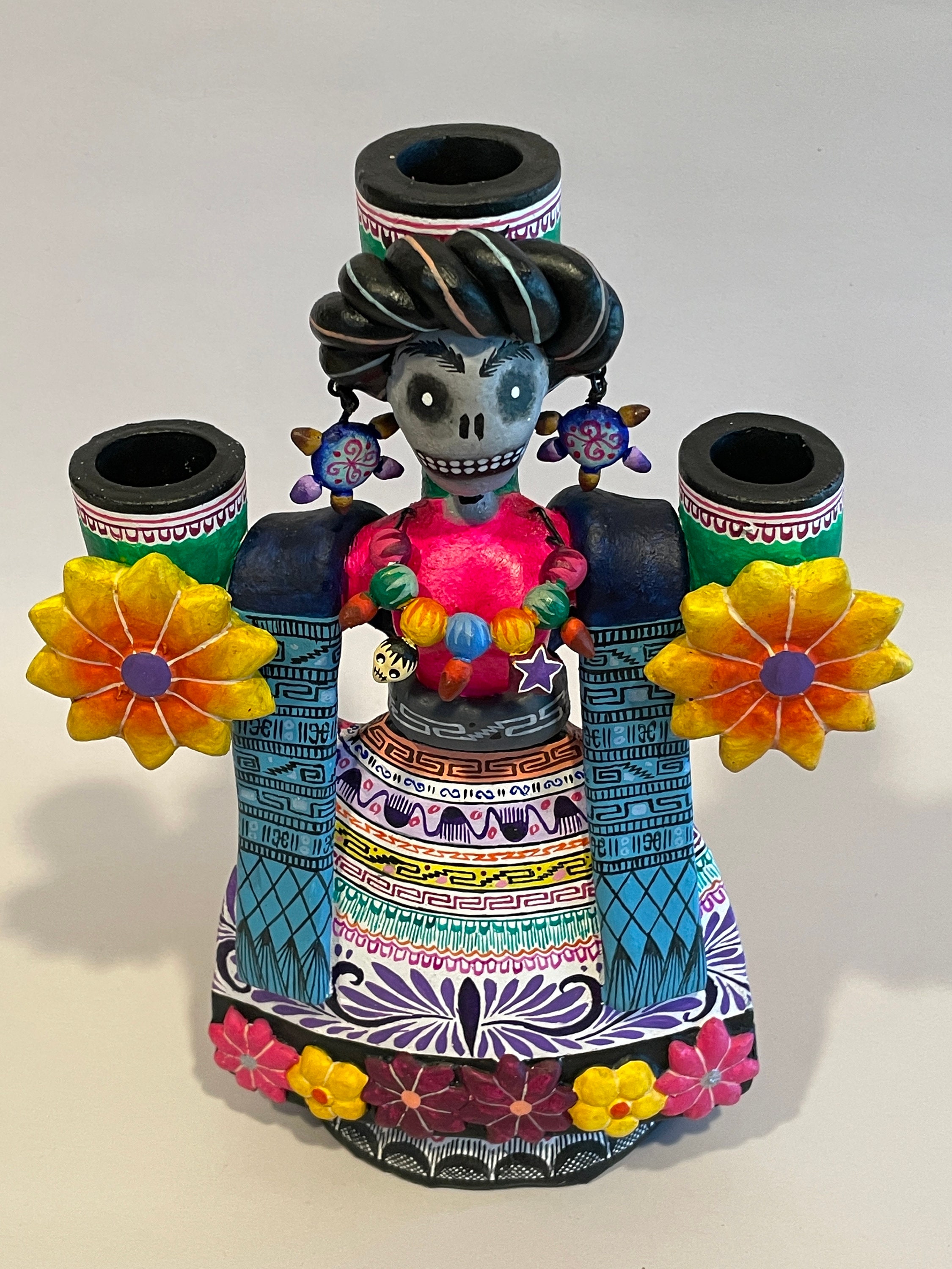 Handmade FRIDA CANDELABRA Clay Day of the Dead Dia De Los Etsy