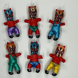 Super süße TEUFEL LUCHA ORNAMENTE, Papiermaché, Mexikanische Ornamente, Papiermaché Ornament, Weihnachten in Mexiko