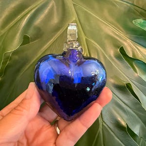 Mirrored COBALT Blown GLASS HEART, Small, Cobalt Blown Glass Heart Ornament, Cobalt Glass Heart Ornament, Mexican Ornament