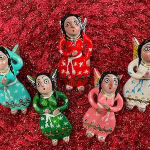 Engelschmuck, Set von FÜNF, Mexikanische Engel, Engelschmuck aus Ton, Weihnachten in Mexiko