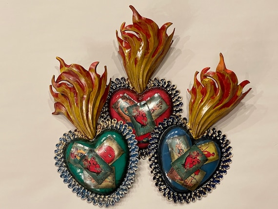 EL CORAZON Sacred Heart With Flames, Corazon Loteria, Corazon