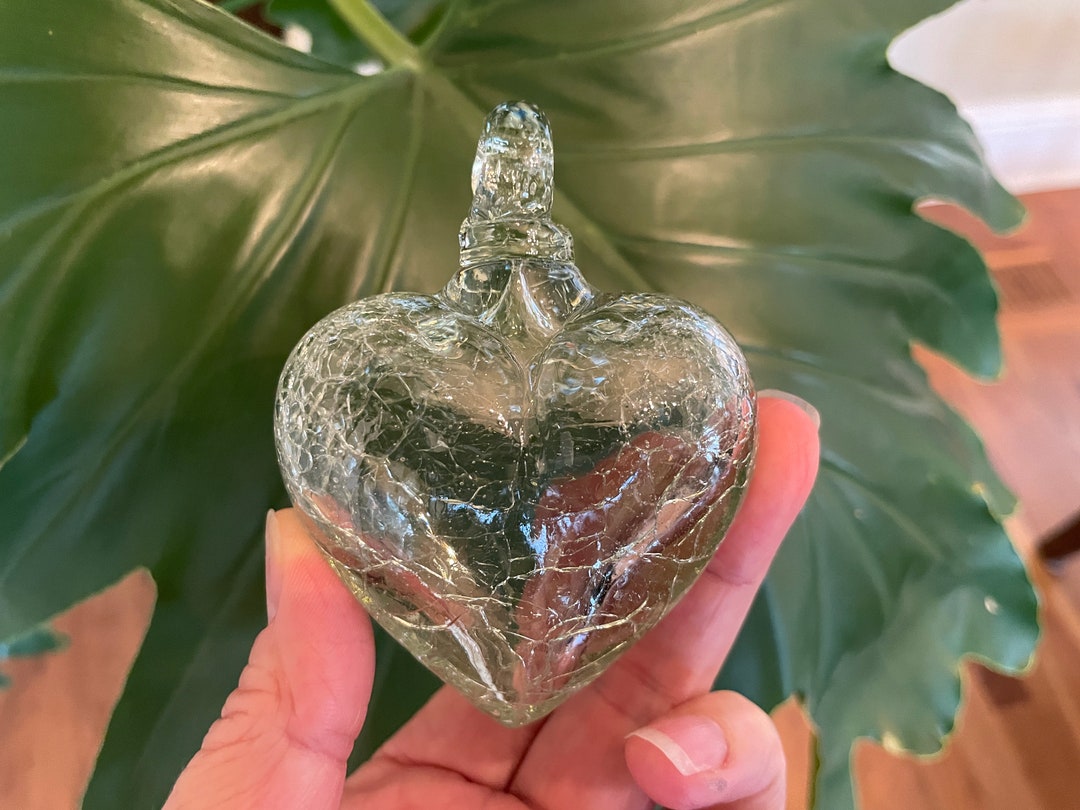 CLEAR Blown GLASS HEART, Crackled, Small, Clear Blown Glass Heart