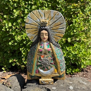 Antiqued Jungfrau der Gesundheit mit MILAGROS, Jungfrau mit Ex Voto, Madonna Milagros