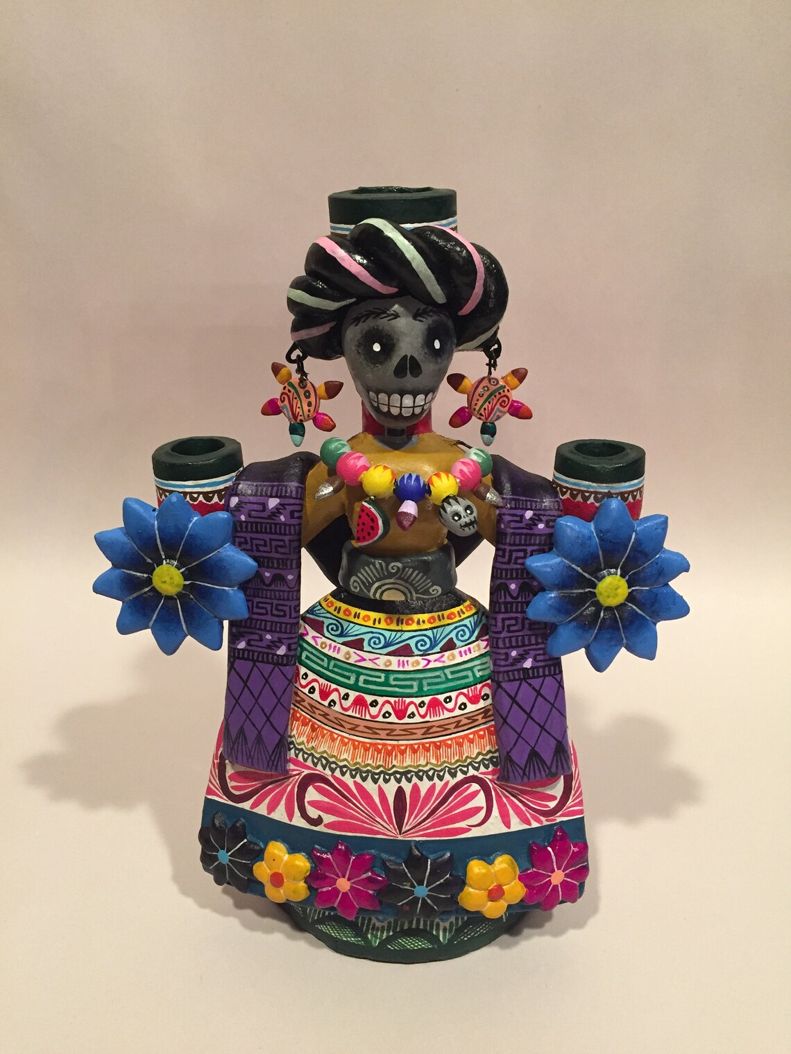 Handmade FRIDA CANDELABRA Clay Day of the Dead Dia de los | Etsy