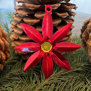 Poinsettia Ornament, Tin Poinsettia Ornament, La Nochebuena, Mexican Tin Poinsettia Ornament