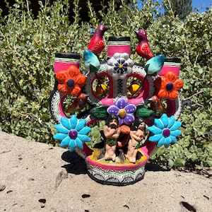 LIVETS TRÄD kandelabrar, lera, mexikanskt livets träd, mexikansk keramik, Arbol de la Vida, mexikansk lerskulptur,