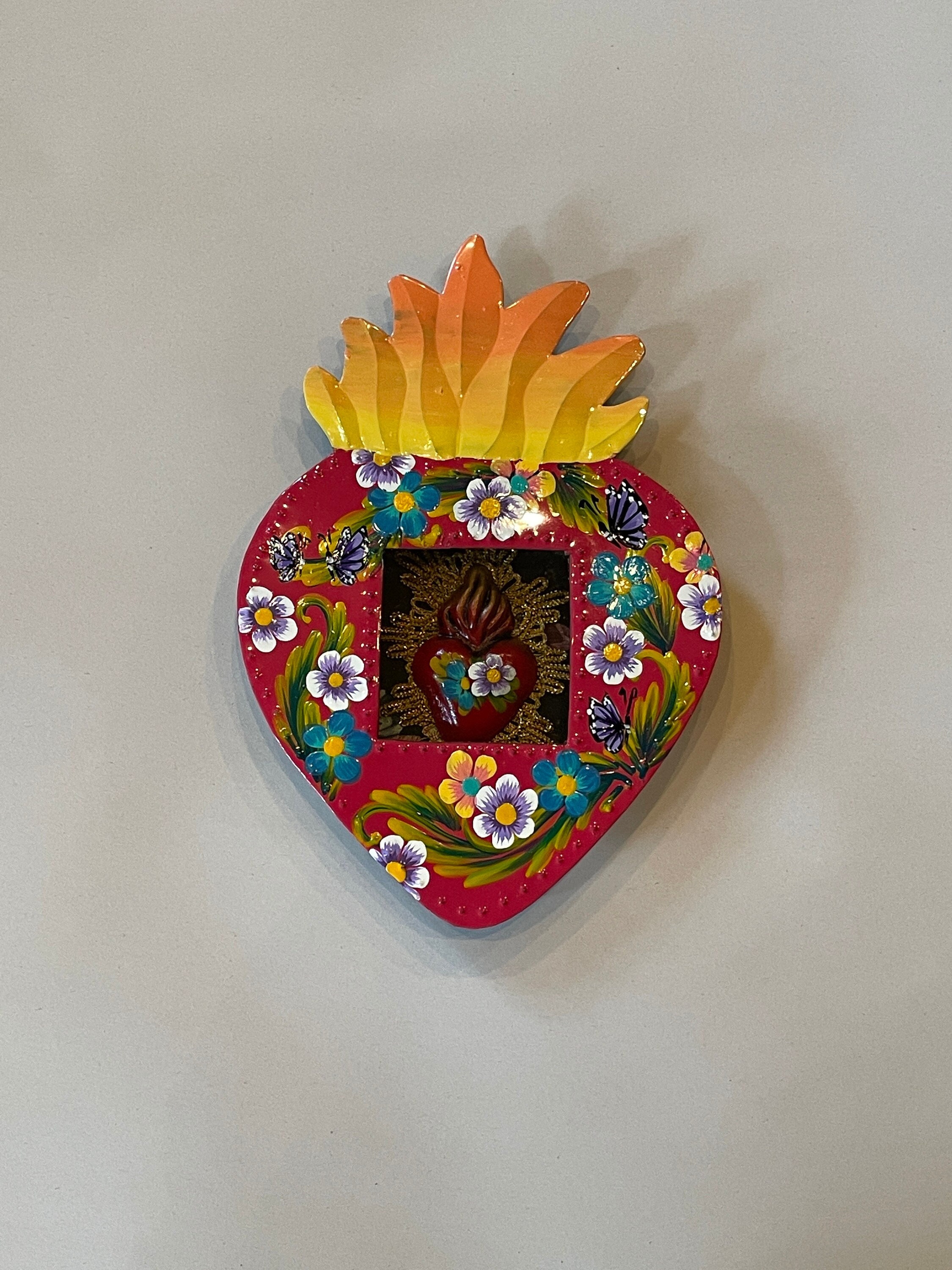 Hand Painted SACRED HEART NICHO, Nicho With Sacred Heart, Mexican