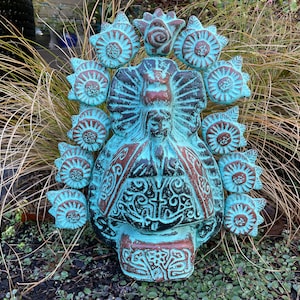Estatua de Barro VIRGEN DE LA SALUD, TURQUESA, Virgen de Guadalupe, Figura de Guadalupe, Figura Virgen