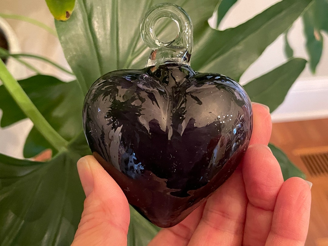 PURPLE Blown GLASS HEART, Small, Purple Blown Glass Heart Ornament, Purple Glass Heart Ornament