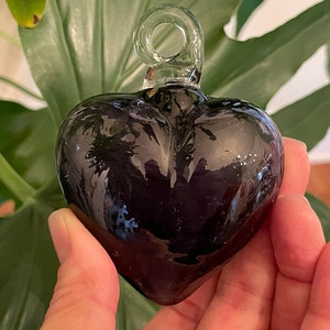 PURPLE Blown GLASS HEART, Small, Purple Blown Glass Heart Ornament, Purple Glass Heart Ornament, Mexican Ornament