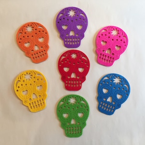 SEVEN Colorful CALAVERA Felt Coasters, Papel Picado Coasters, Mexican Coasters