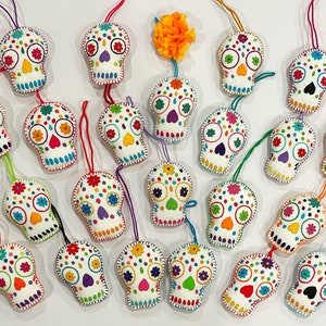 CALAVERA ORNAMENTS, S/3, Small, Hand Embroidered, Sugar Skull Ornament, Day of the Dead Ornament, Mexico Dia de los Muertos