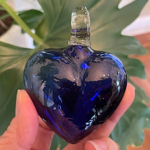 COBALT Blown GLASS HEART, Small, CObalt Blown Glass Heart Ornament, Cobalt Glass Heart Ornament, Mexican Ornament