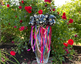 Agitador de gato con calavera, NEGRO, Gato del Día de los Muertos, Sonaja del Día de los Muertos, México Día de los Muertos, Calavera mexicana, Gato con calavera de azúcar