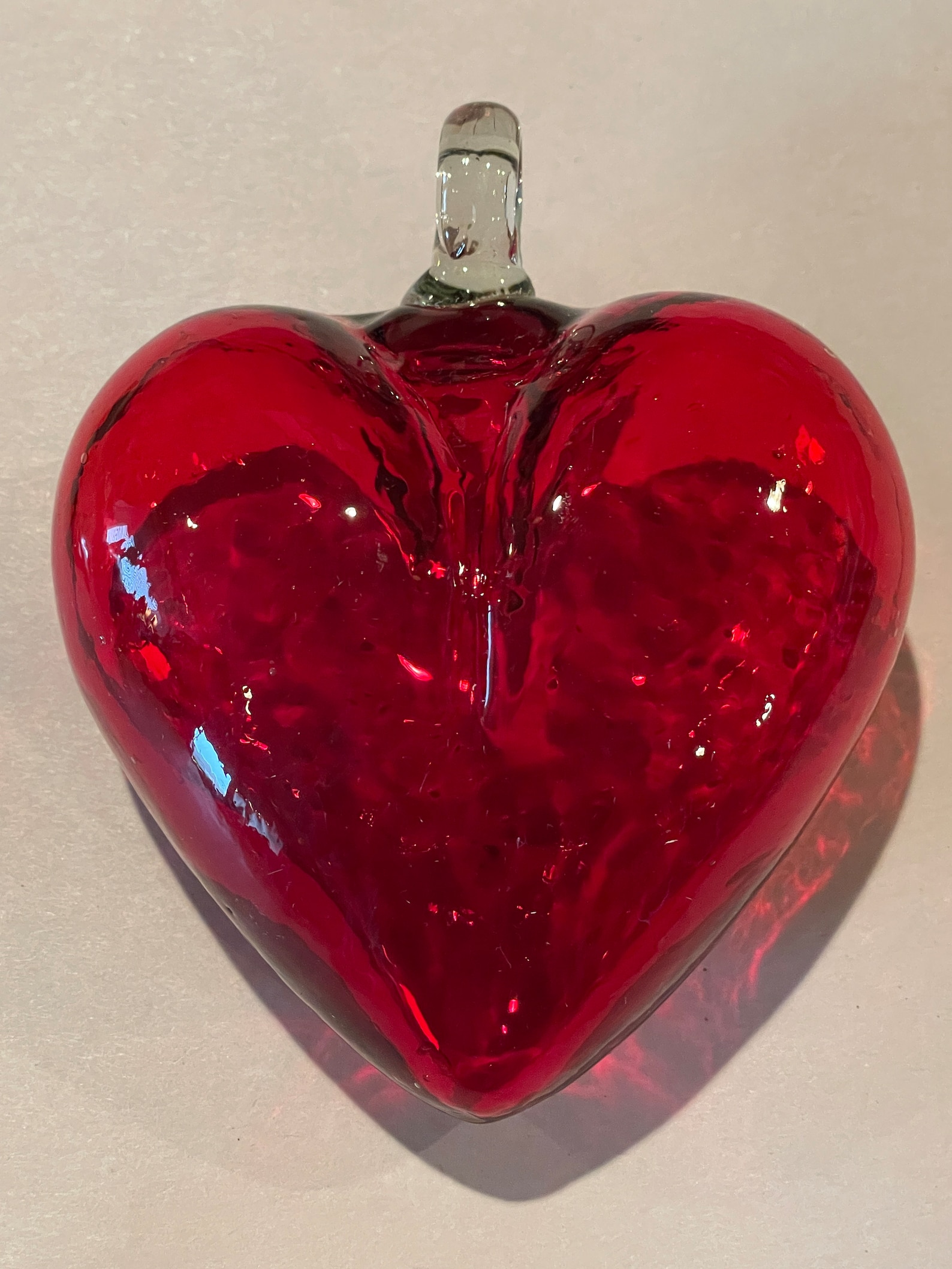 RED Blown GLASS HEART, Large, Red Blown Glass Heart Ornament, Red Glass ...