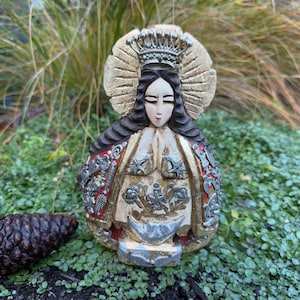 Antiqued JUNGFRAU der Gesundheit mit MILAGROS, klein, Jungfrau mit Ex Voto, Madonna Milagros