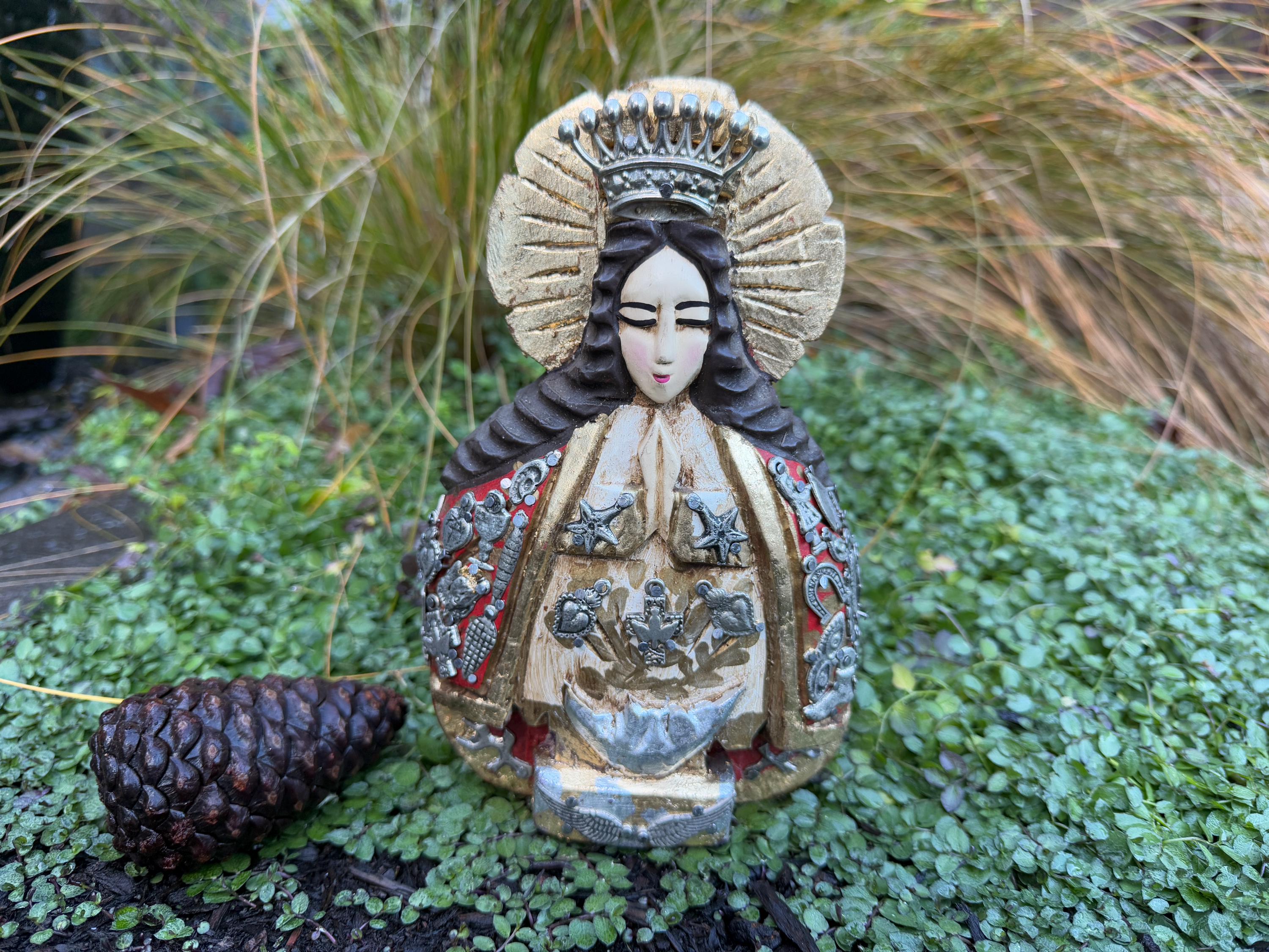 Antiqued VIRGIN of Health with MILAGROS, Small, Virgin with Ex Voto, Madonna Milagros