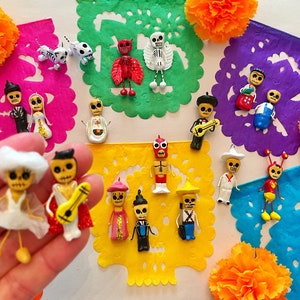 Mini Adornos de Calavera, Altar Mexicano, Ofrenda de México, Día de Muertos en Miniatura, Mini Muertos