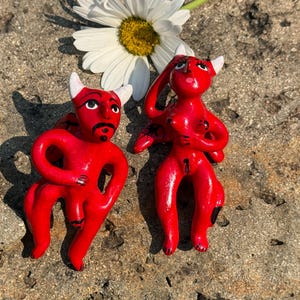Devil Ornaments, PAIR, Mexican Devils, El Diablo, Clay Devil Ornaments, Christmas in Mexico