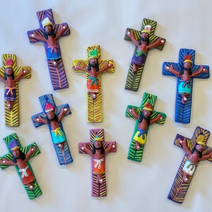 Colorful Clay Crosses, Ocumicho Cross, Mexican Cross, Cross with Jesus, Mexican Crucifix, Ocumicho Pottery