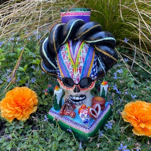 Frida Ofrenda with Candle Holder, Day of the Dead Calavera, Mexico Dia de los Muertos, Altar Ofrenda