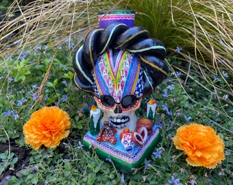 Frida Ofrenda with Candle Holder, Day of the Dead Calavera, Mexico Dia de los Muertos, Altar Ofrenda