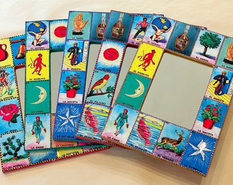 Loteria Spiegel, Spiegel mit Loteria Bildern, Mexikanischer Spiegel, Mexikanische Loteria