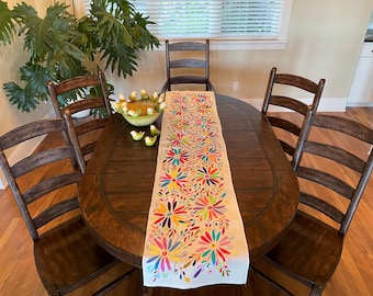 OTOMI TABLE Runner, WIDE, Hand Embroidered Runner, Tenango Runner, Mexican Wall Art, Mexican Wall Hanging, Mexican Table Runner