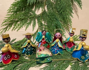 Ensemble de NATIVITÉ en étain, PEINT À LA MAIN, 7 pièces, Nativité mexicaine traditionnelle, Scène de la Nativité en étain, Pesebre mexicain, Petite Nativité du Mexique