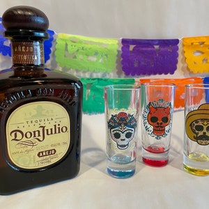 TEQUILA Shot Glass, Set of 3, DAY of the Dead Shot Glasses, Calavera, Devil and Catrina, Mexican Shot Glasses, Calavera Shot Glasses