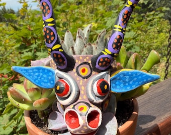 ミチョアカン州の小さな「悪魔」の仮面、メキシコの民芸品、オクミチョ