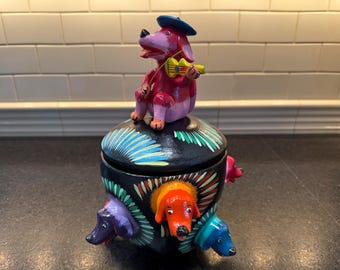 Dog Treat Jar, BLACK, Dog Cookie Jar, Dog Urn, Mexico Dog, Barro Betus, Gerardo Ortega, Mexican Kitchen Decor