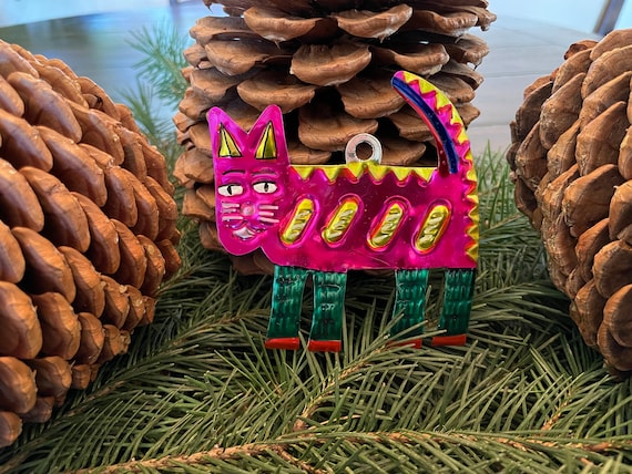 Cat Ornament, Tin Cat Ornament, El Gato, Mexican Tin Cat Ornament, Kitty Ornament