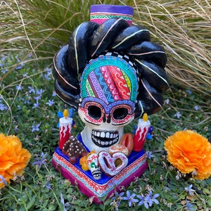 Frida Ofrenda with Candle Holder, Day of the Dead Calavera, Mexico Dia de los Muertos, Altar Ofrenda