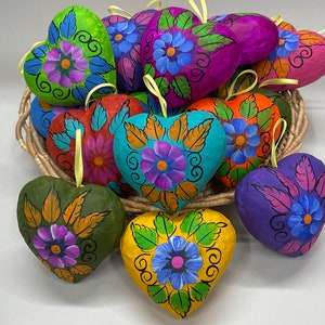 PAPER MACHE HEART Ornaments, Large, Mexican Heart Ornament, Valentine&#39;s Mexico, Mexican Ornament