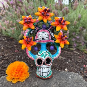 TREE of DEATH Candelabra, Clay, Mexican Tree of Death, Mexican Pottery, Arbol de la Muerte, Mexican Sculpture, Mexico Calavera, Mexico Skull