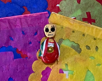 Miniatura China Poblana, Mini Dia dos Mortos, China Mexicana Poblana, Mini Muertos, Mini Enfeites Calavera