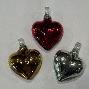 Blown GLASS HEARTS, Mirrored Red, Silver or Gold, Blown Glass Heart Ornament, Red Glass Heart Ornament, Mexican Ornament, Corazon de Vidrio