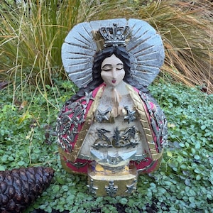Antiqued JUNGFRAU der Gesundheit mit MILAGROS, klein, Jungfrau mit Ex Voto, Madonna Milagros