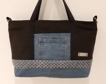 Jeans-Upcycling und Canvas, Shopper in blau-schwarz