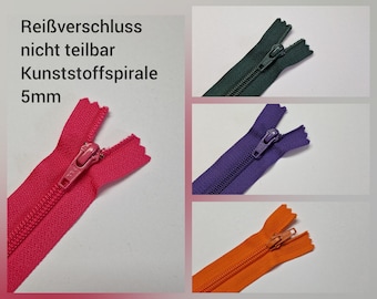 Reißverschluss, nicht teilbar, einfarbig, Kunststoffspirale, 5mm, verschiedene Größen und Farben