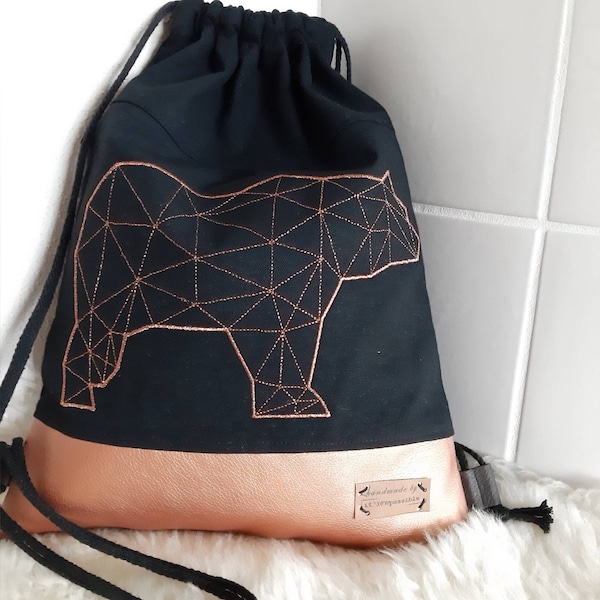 Rucksack/ Turnbeutel mit Glamour-Stickerei "Bär"