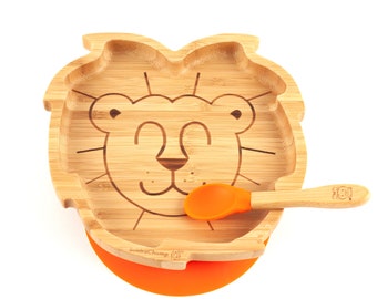 BubbaChomp® Bamboo suction plate + spoon | Lion