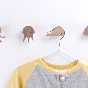 BubbaChomp® Sea Animal Wall Hooks | Solid Wood | Nursery Decor | Set of 4 Hooks